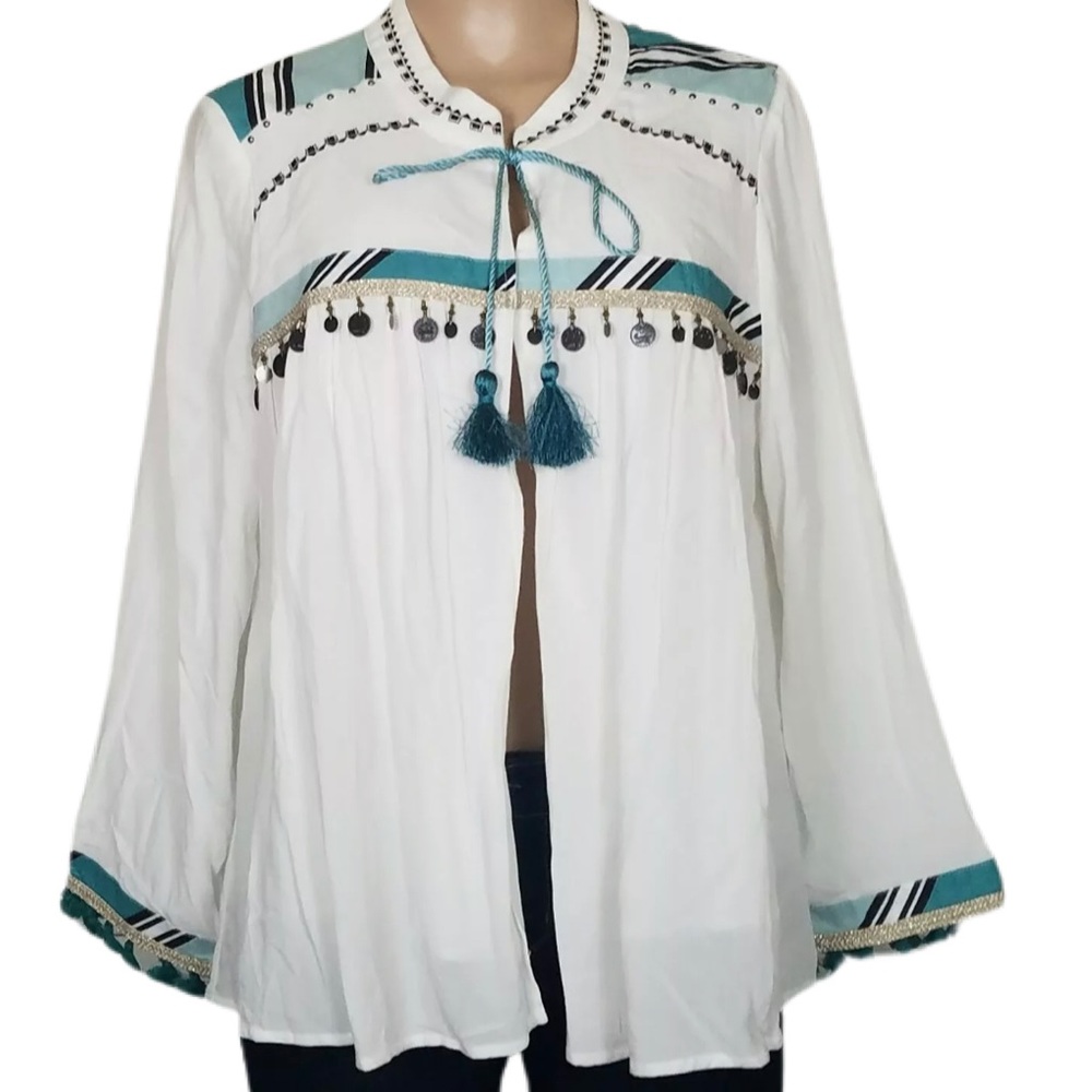 Chicos Medium White Open Front Top Cover-Up Jacket